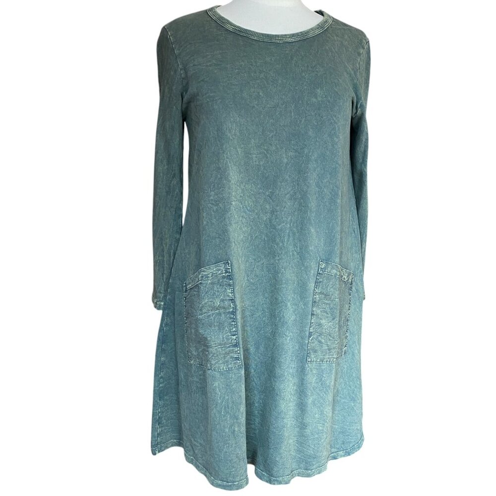 Jess & Jane Green Mineral Wash French Terry Pocket Dress USA Made Indie Grunge-S
